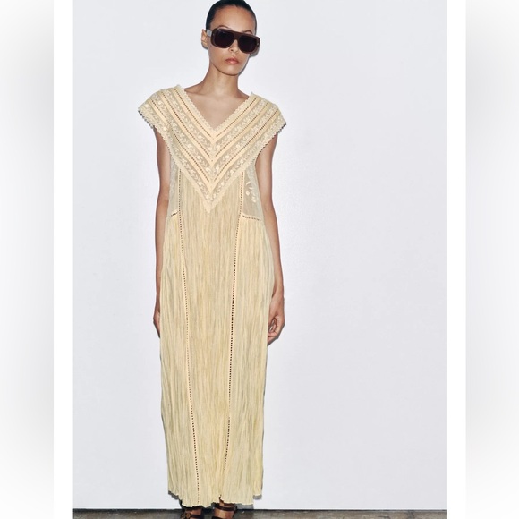 Zara ZW collection Embroidered Pleated Dress - Picture 7 of 13